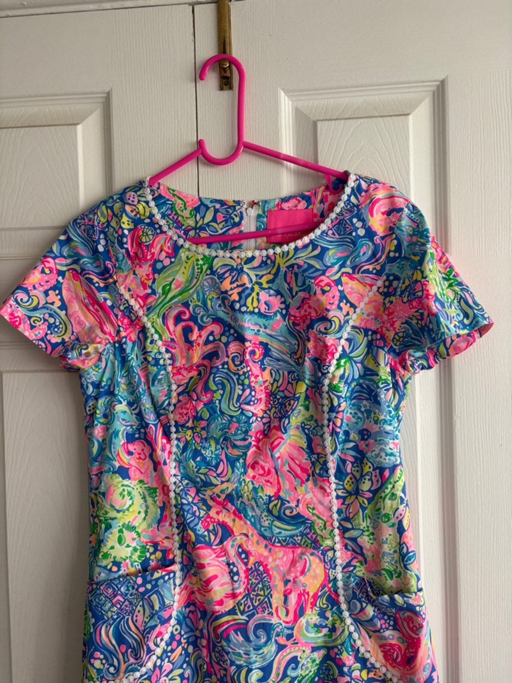 Lilly Pulitzer Neon Paisley Short-Sleeve Shift Dress - Pink, Blue, Green - Picture 3 of 8